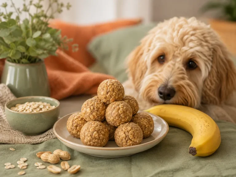 Bananen-Erdnuss-Pralinen für Hunde auf einem Teller