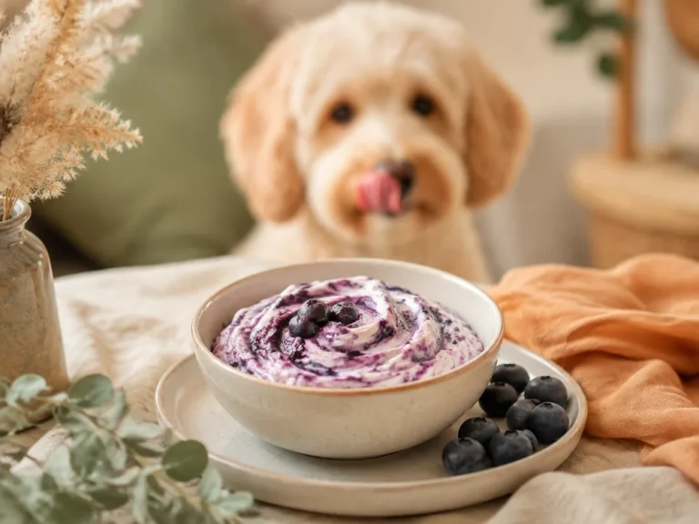 Blaubeer-Quark-Creme in einer kleinen Schale