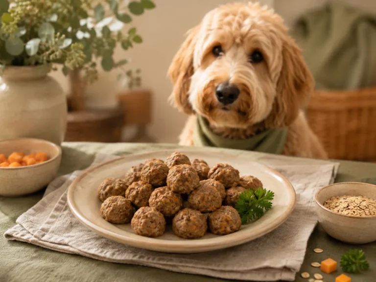Fleischbällchen für Hunde auf einem festlichen Teller