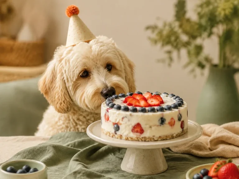 Gefrorene Joghurt-Torte mit Beeren für den Hundegeburtstag