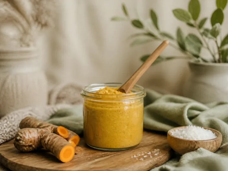 Goldene Kurkuma-Kokos-Paste in einem Glas