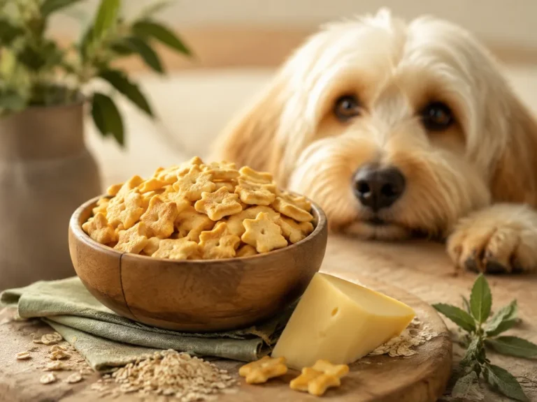 Käse-Kräcker für Hunde in einer Holzschale