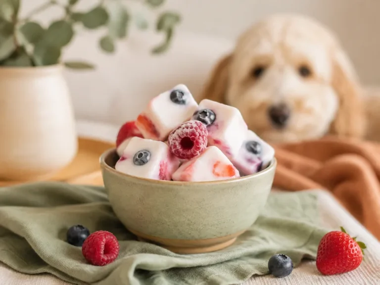 Kefir-Beeren-Eiswürfel in einer Schale