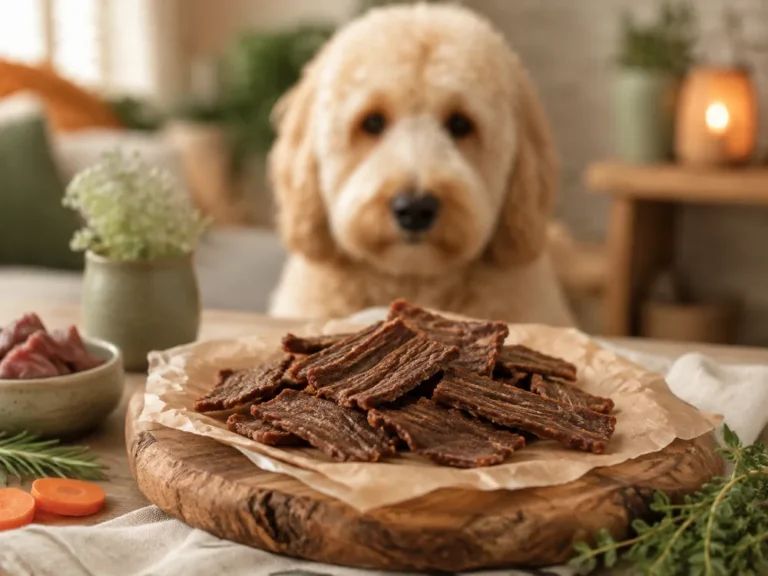 Lamm-Jerky-Streifen auf Backpapier
