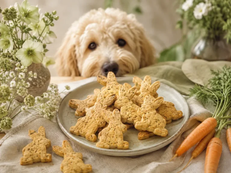 Hasenförmige Karotten-Kekse für Hunde auf dem Ostertisch