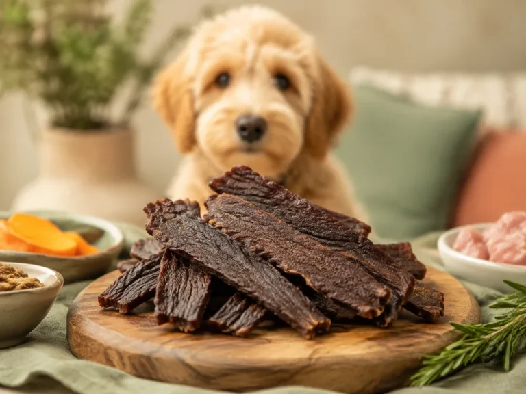 Rinder-Jerky-Streifen auf einem Holzbrett