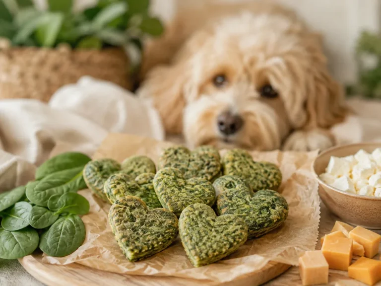 Herzförmige Spinat-Käse-Kekse für Hunde