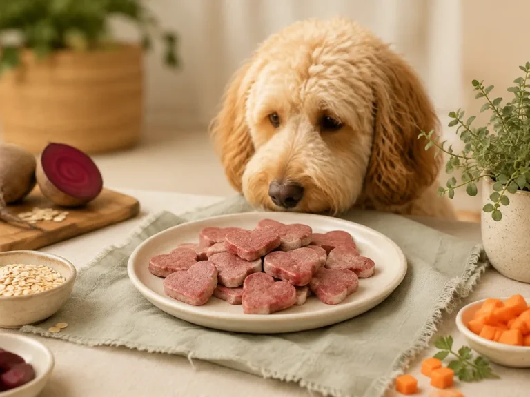 Herzförmige rosa Rote-Bete-Kekse für Hunde