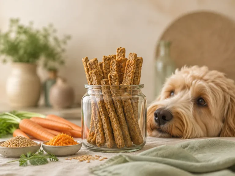 Dinkel-Knusperstangen für Hunde in einem Glas