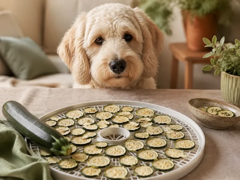 Zucchini-Dörrchips auf einem Dörrgitter